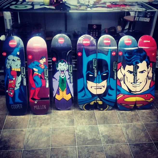 Almost skateboards and Dc Comics Collab decks in stock at the shop..